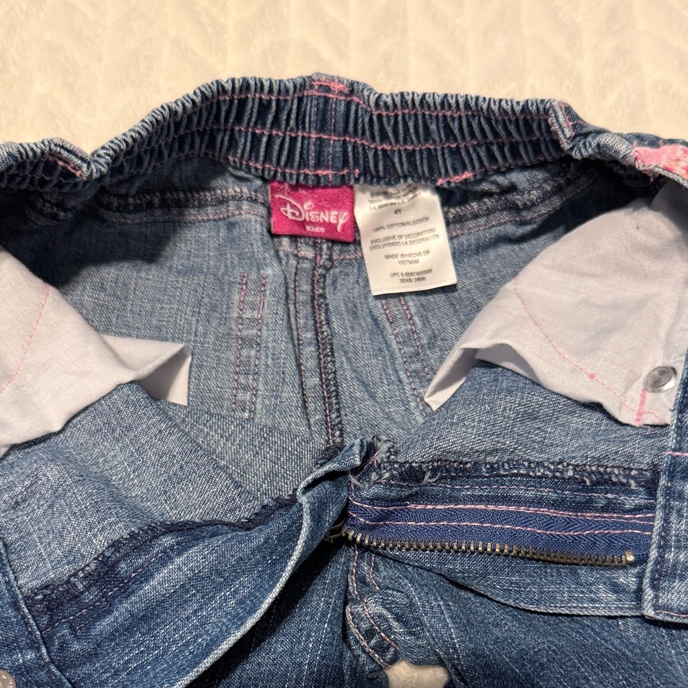Disney Girls Dark Blue Denim Jeggings with Pink Stitching